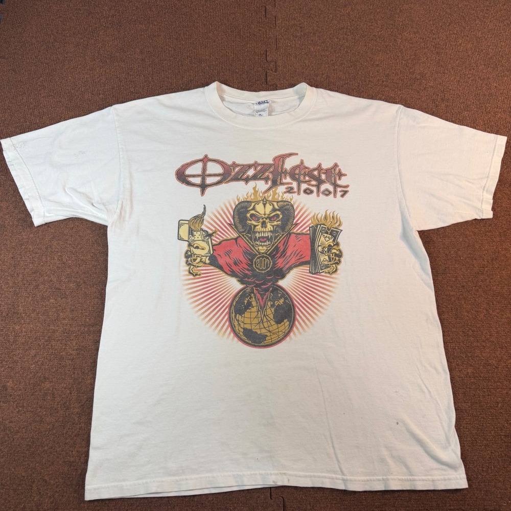 Ozzfest 2007 Concert Tour T-Shirt Mens XL White Skull Graphic Heavy Metal Anvil